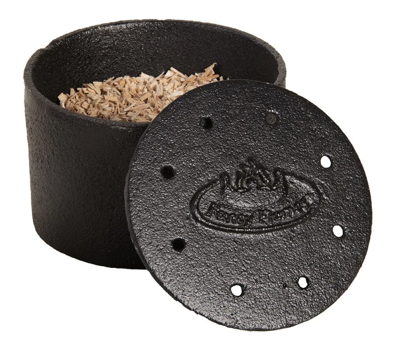 Räucherbox BBQ Gusseisen Braun Grill Räucherdose Smoker mit Holzschnipsel