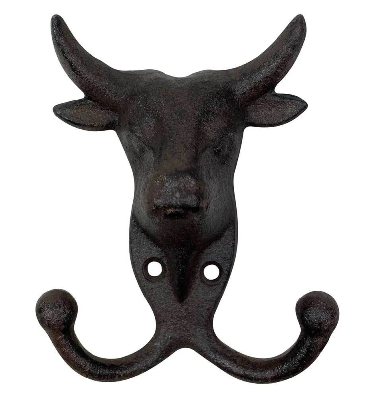 Garderobenhaken Kuh Kleiderhaken Rind Doppelt Gusseisen Braun Antik-Stil Vintage