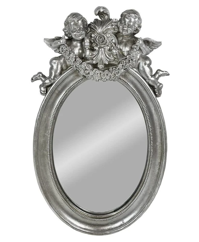 Wandspiegel Engel Silber Oval Barock Spiegel Antik-Stil Vintage 49x30cm