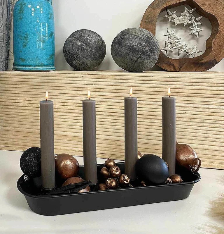 Kerzentablett Adventskranz Schwarz Metall Länglich Weihnachten 37cm