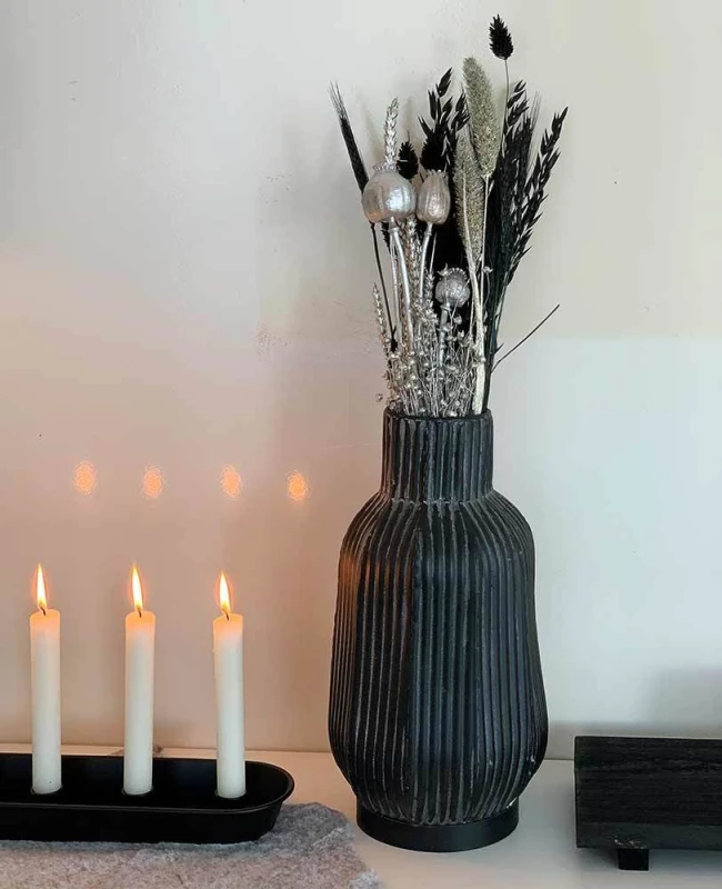 Trockenblumenstrauß Blumen Mix Silber Schwarz Ziergras Mohnkapseln Weihnachten