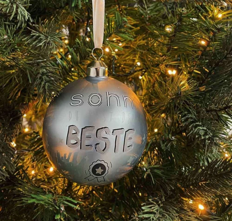 Christbaumkugel - Sohn du bist der Beste - Weihnachtskugel Echt Glas Blau
