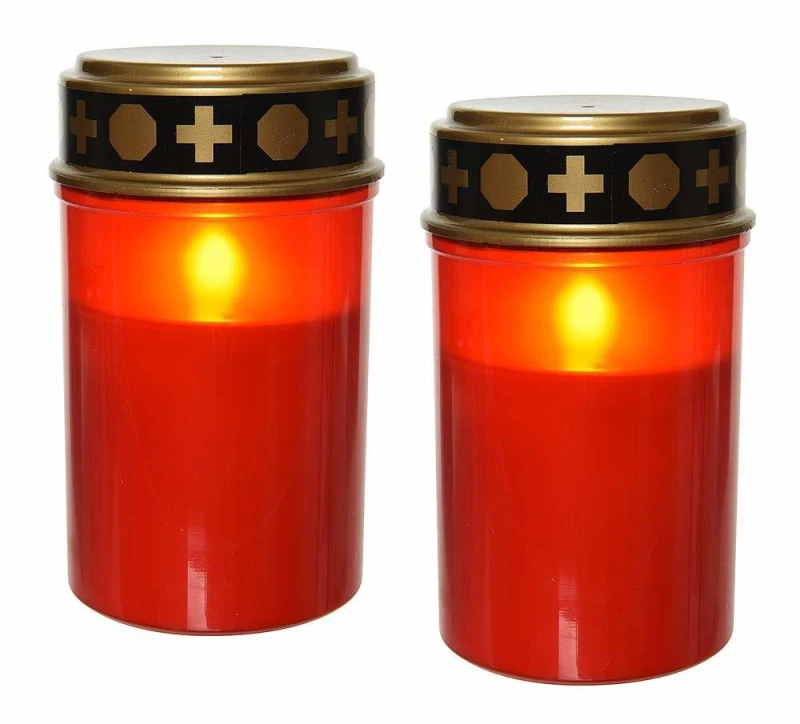 LED Grabkerze Rot Grablicht 2 Stück Grableuchte Flackernd Timer Batteriebetrieb