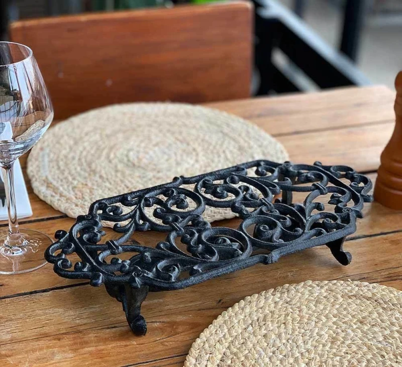 Stövchen Landhaus Vintage-Stil Warmhalteplatte Rechaud Gusseisen Schwarz