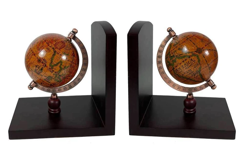Buchstützen Globus Buchständer Weltkugel Atlas Braun 2-teilig Antik-Stil
