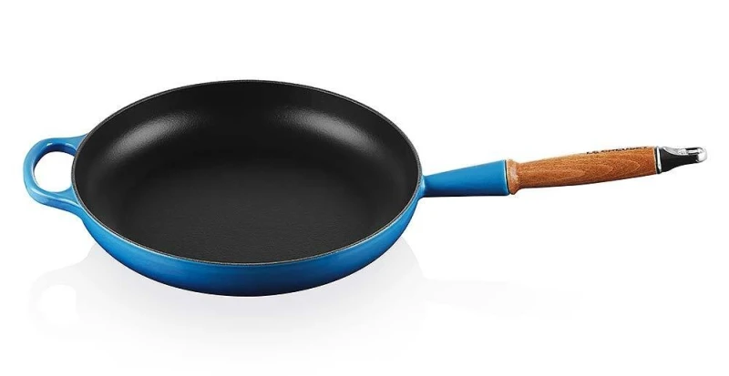 Le Creuset Bratpfanne mit Holzgriff Signature Gusseisen Azure Blau 28cm