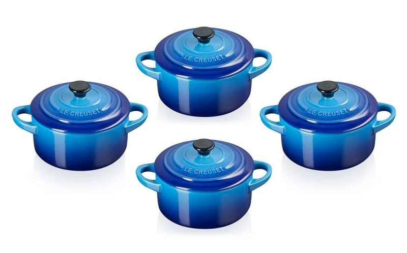 Le Creuset Mini Cocotte 4er-Set Steinzeug Azure Blau 10x5cm