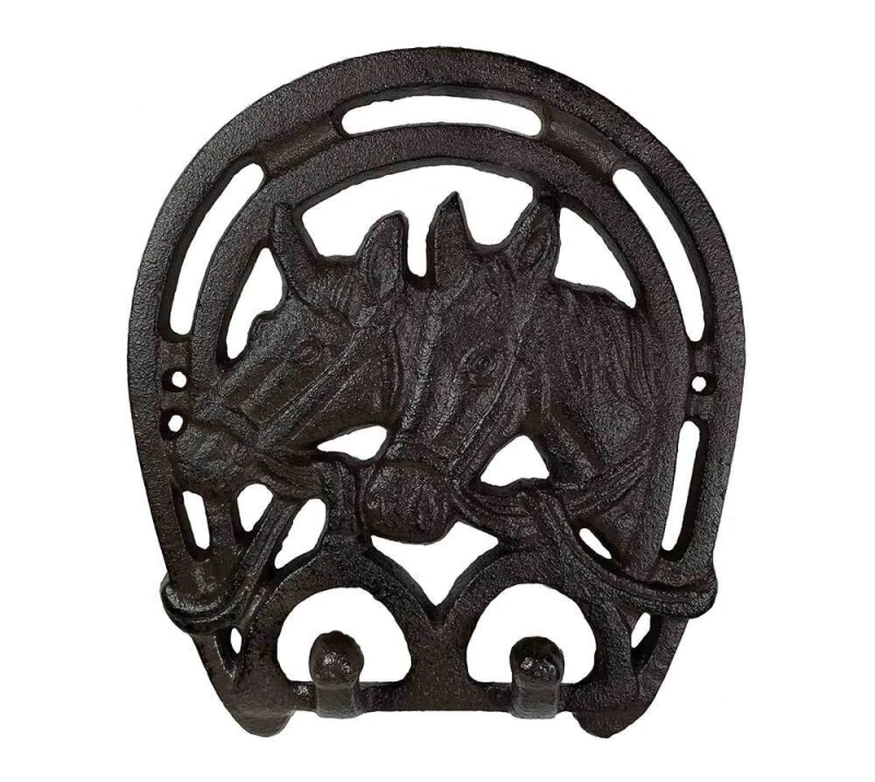Wandgarderobe 2 Pferde Hufeisen Vintage-Stil Gusseisen Braun Antik-Stil