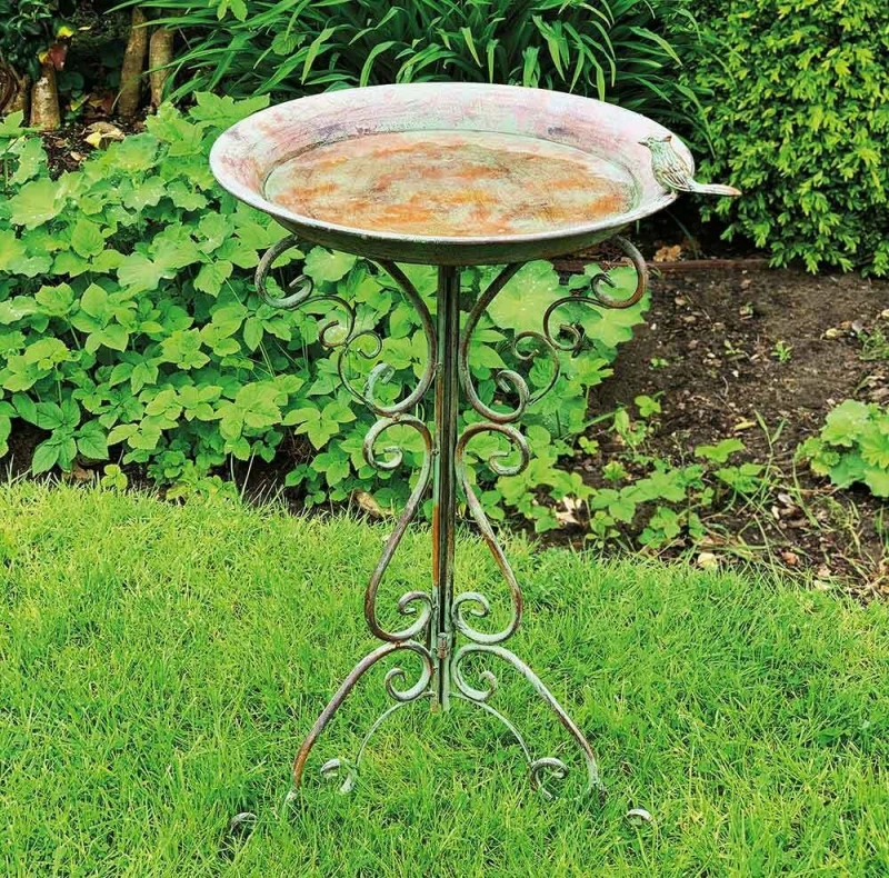 Große Vogeltränke auf Ständer Eisen Grün Vogelbad Standvogeltränke Antik-Stil