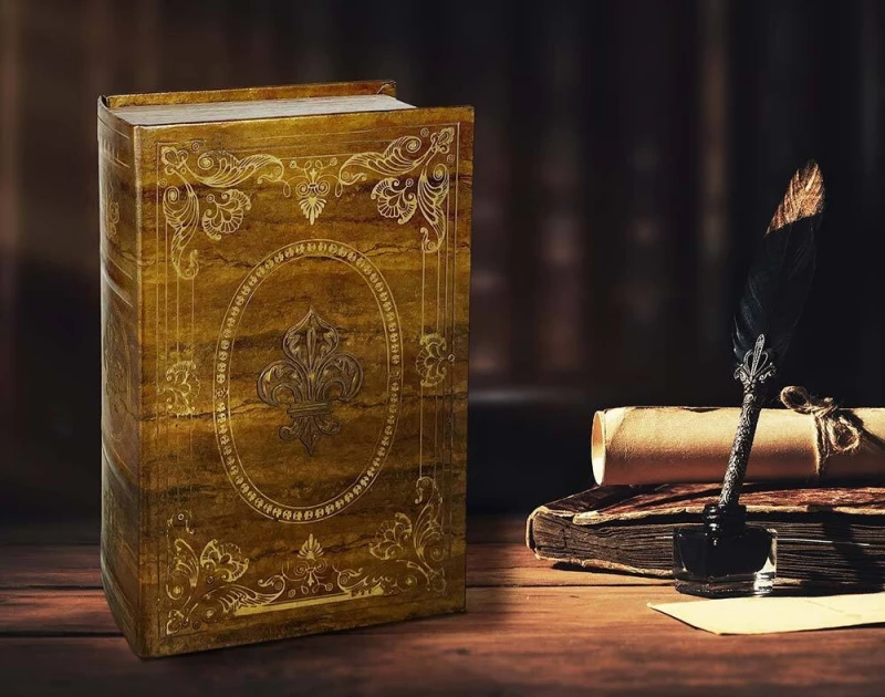 Hohles Buch mit Geheimfach Lilie Gold Braun Buchversteck Vintage Antik-Stil 27cm