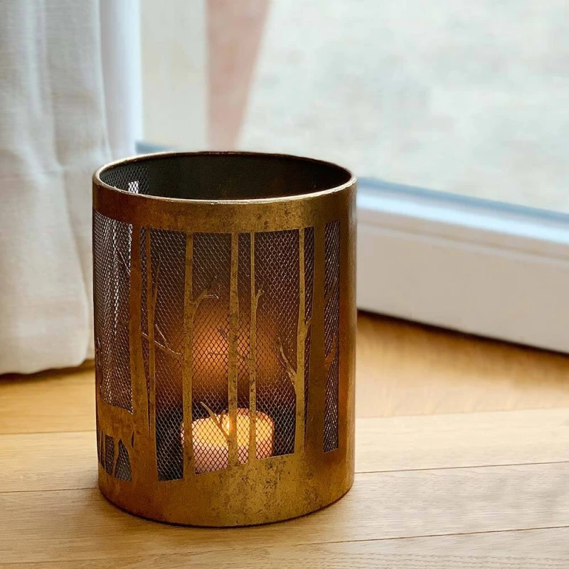 Windlicht Gold Hirsch Wald Rentier Eisen Laterne Kerzenhalter Weihnachten 20cm