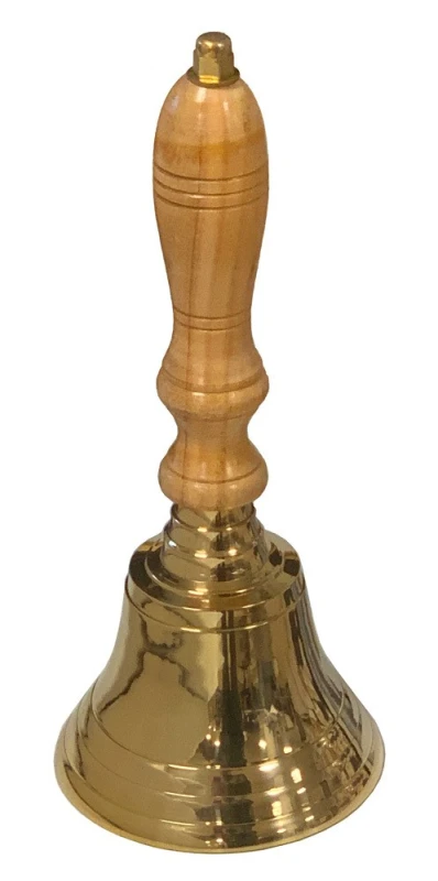 Handglocke Messing Gold mit Holzgriff lauter Klang Schule Weihnachten 23 cm