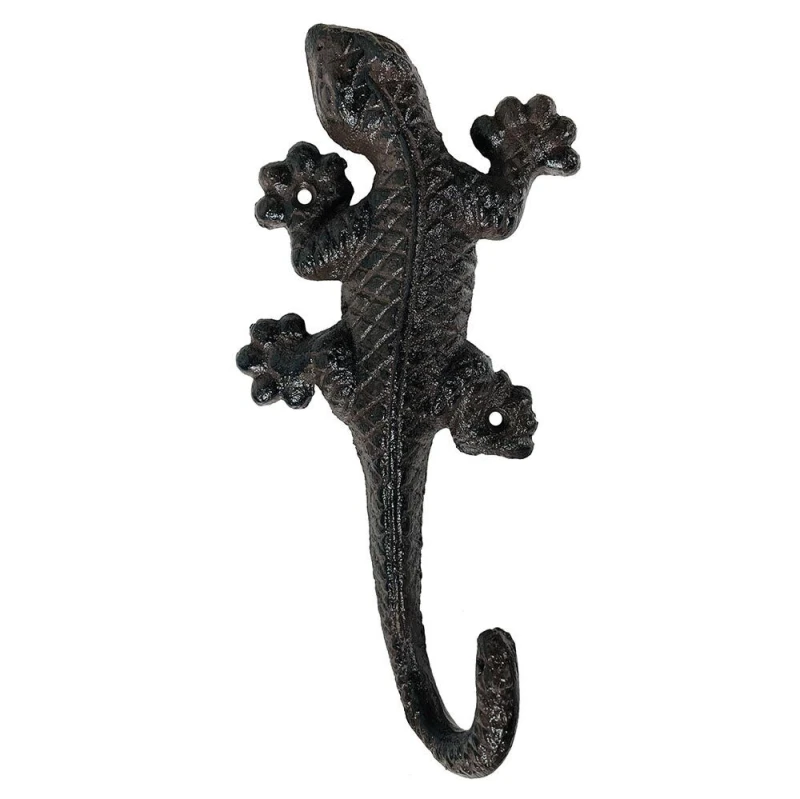 Garderobenhaken Eidechse Echse Gecko Leguan Gusseisen Braun Antik-Stil