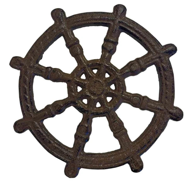 Topfuntersetzer Untersetzer Steuerrad Rund Gusseisen Antik-Braun Vintage 16cm