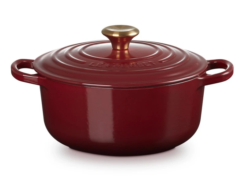 Le Creuset Bräter Signature Rund Gusseisen Garnet (Rhone) Bordeaux-Rot 24 cm