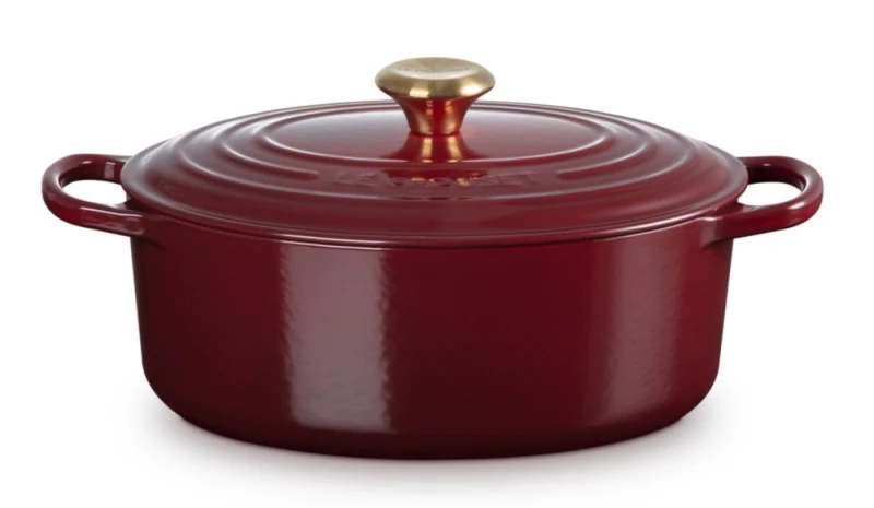 Le Creuset Bräter Signature Oval Gusseisen Garnet (Rhone) Bordeaux-Rot 31 cm