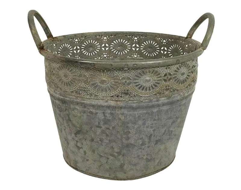 Zinktopf Blumentopf mit Henkel Zink Pflanztopf Blumenkübel Landhausstil 19 cm