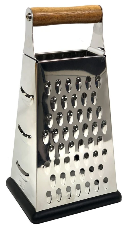 Vierkantreibe Reibe Edelstahl 4 Reibeflächen Käsereibe Gurkenhobel mit Holzgriff