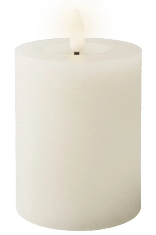 LED Kerze Rustic Weiß Stumpenkerze Flammeneffekt Echtwachs Warmweiß H 11,2cm