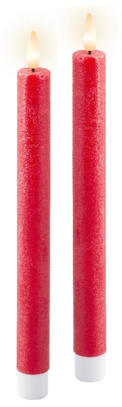 LED Stabkerze Echtwachs Rot 2 Stück Warmweiß flackernd Timer Batterie 24,5cm