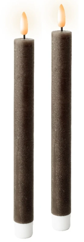 LED Stabkerze Echtwachs Taupe 2 Stück Warmweiß flackernd Timer Batterie 22cm