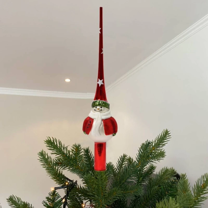 Christbaumspitze Schneemann Rot Weiß Echt Glas Weihnachtsbaumspitze 25cm