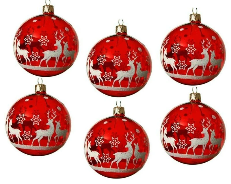 Weihnachtskugeln Rot Rentier 6 Stück Glas Christbaumkugeln Transparent 8 cm