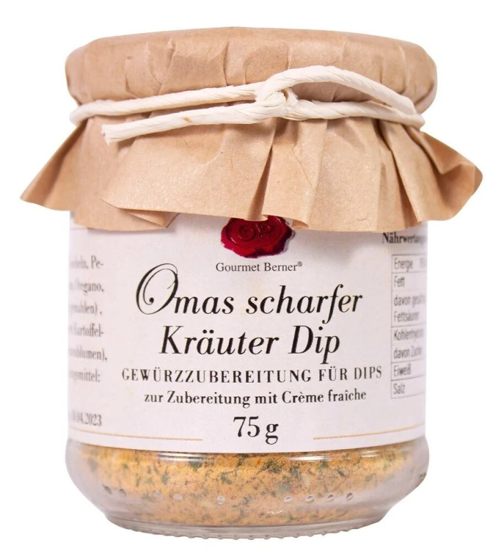 Gourmet Berner Omas scharfer Kräuter Dip Gewürzmischung für Créme Fraîche 75g