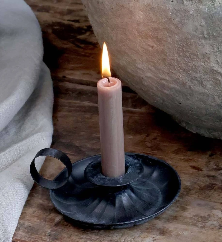 Chic Antique Kerzenhalter mit Henkel Biedermeier-Stil Kerzenständer Schwarz