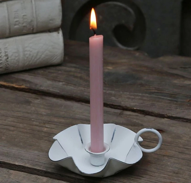 Chic Antique Kerzenhalter mit Henkel für Spitzkerzen Kerzenständer Shabby Weiß