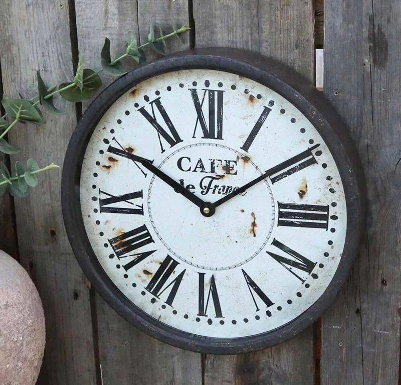 Chic Antique Wanduhr Cafe de France Vintage-Stil Metallrahmen Rund 35cm