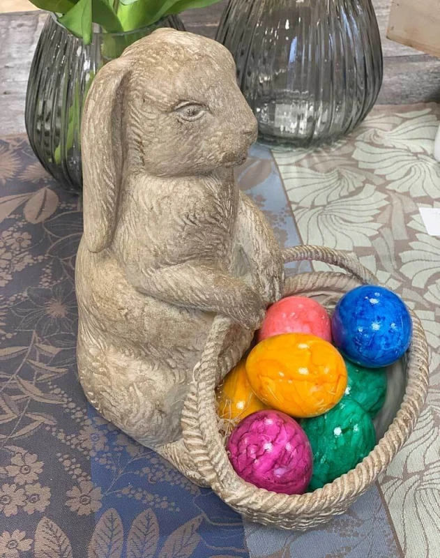 Hase Figur mit Korb 25 cm Groß Deko Tischdeko Ostern Osterhase