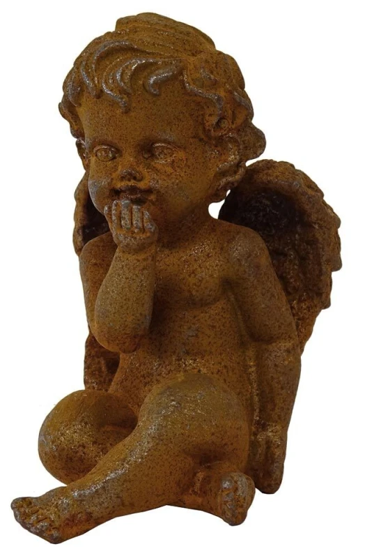 Engel Figur Putte Gusseisen Rost Statue sitzend Eisen Edelrost Antik-Stil 11cm
