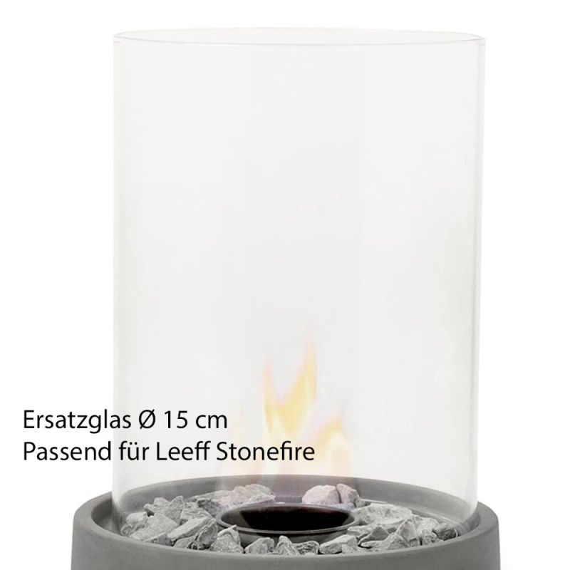 Leeff Ersatzglas für Stonefire Tischkamin Glaszylinder Tischfeuer Rund 15cm