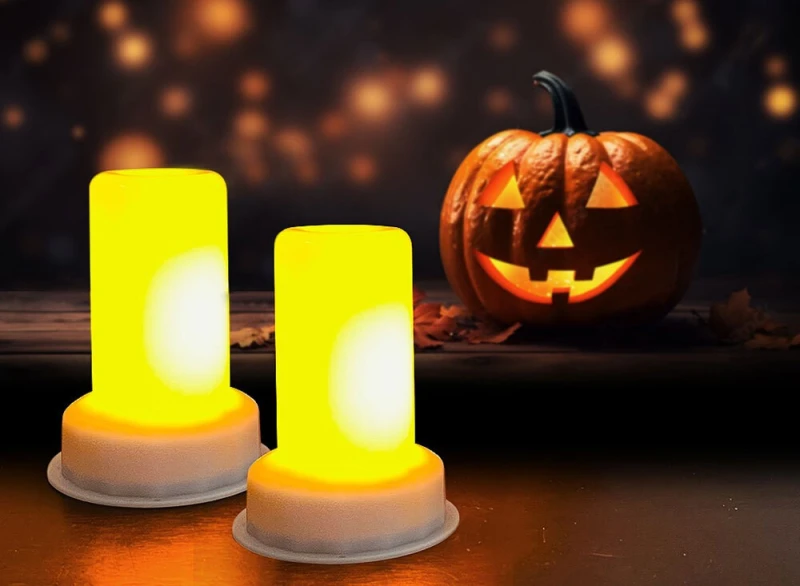 Halloween LED Kürbis Lichter 2 Stück Kürbislicht Batterie Flackernd Warmweiß Indoor
