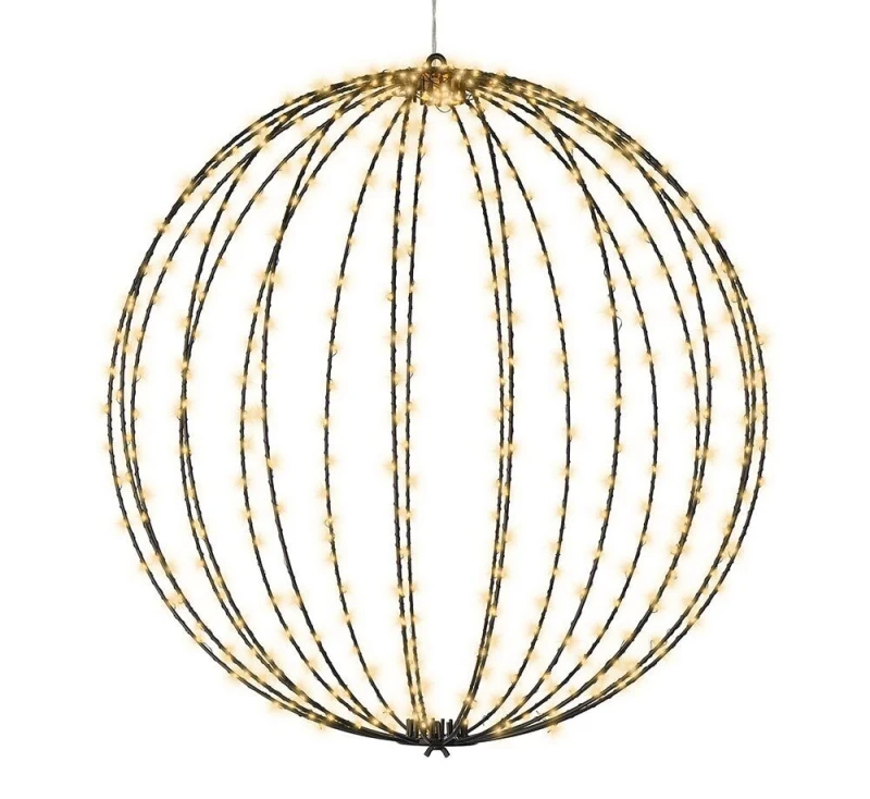 Leuchtkugel Weihnachten zum Hängen LED Kugel Metall Schwarz Stecker Timer Outdoor 58 cm - 480 LED