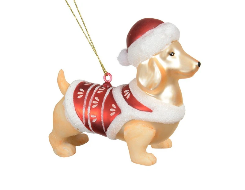 Christbaumschmuck Dackel Hund mit Weihnachtsmütze Christbaumanhänger Echt Glas