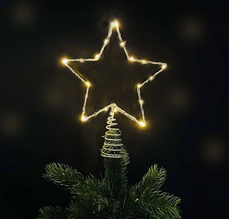 Weihnachtsbaumspitze Stern Gold Beleuchtet 20 LED Christbaumspitze Warmweiß