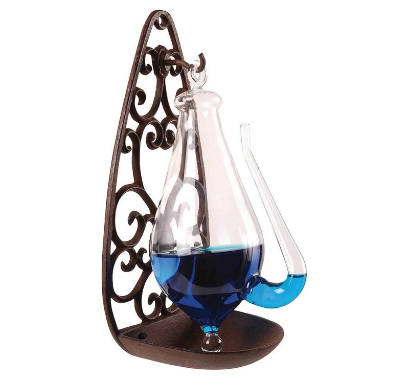 Goethe-Barometer Goetheglas Glasbarometer Wetterstation mit Halterung aus Guss