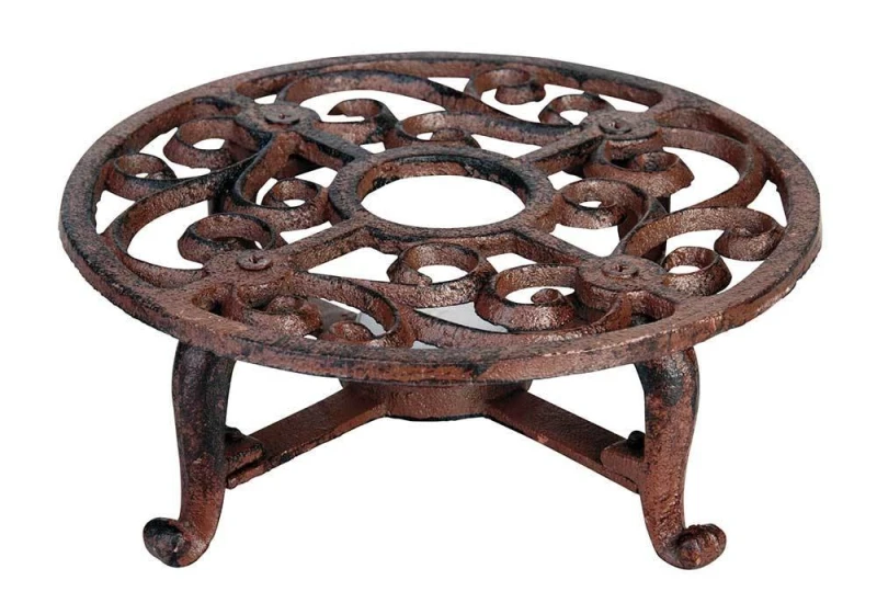 Rustikales Stövchen Warmhalteplatte Rund Gusseisen Braun Antik-Stil 18,5cm