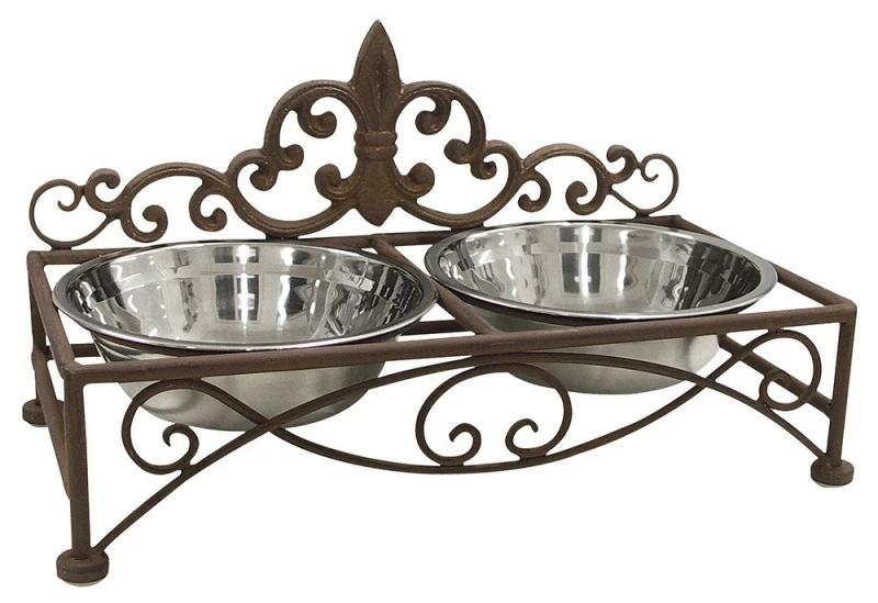 Nostalgischer Futternapf Lilie Fressnapf Doppelt Hund Katze Eisen Braun