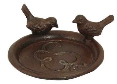 Vogeltränke Gusseisen Antik-Braun 2 Vögelchen Futterschale Rustikal 12cm