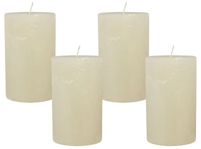 4 Rustic Stumpenkerzen Premium Kerze Creme Weiss 7x12cm - 55 Std Brenndauer