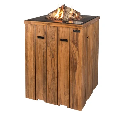 Happy Cocooning Feuertisch Teak-Holz Stehtisch quadratisch schwarz 760x1000mm