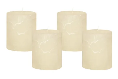 4 Rustic Stumpenkerzen Premium Kerze Creme Weiss 7x8cm - 40 Std Brenndauer