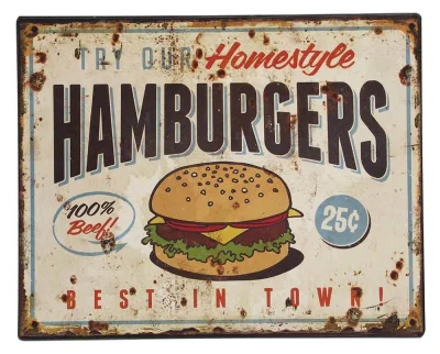 Nostalgisches Blechschild HAMBURGERS Dekoschild BBQ Vintage 25x20cm