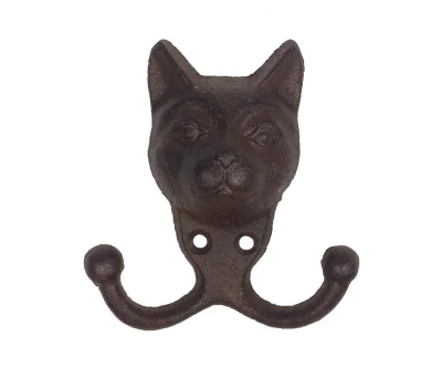 Garderobenhaken Katze Wandhaken Doppelhaken Gusseisen Antik-Braun