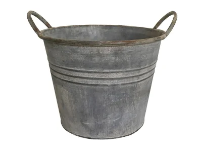 Zinkeimer Pflanztopf Zink Rund mit Griffen Vintage Landhausstil Grau 19 cm