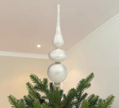 Christbaumspitze Weihnachtsbaumspitze Weiß Glitzer Echt Glas Tannenbaumspitze 32cm