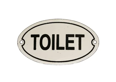 Türschild TOILET Emaille Metall Oval Weiß Toilettenschild Nostalgie 7,5x13,5cm